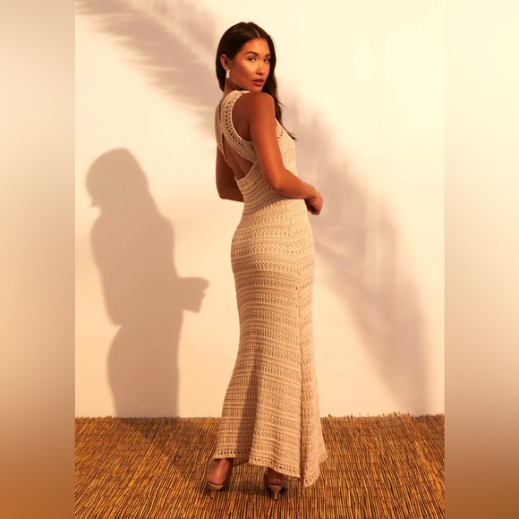 Dee Elly Crochet Razorback Maxi Dress Off-White Size Extra Small - Picture 4 of 10